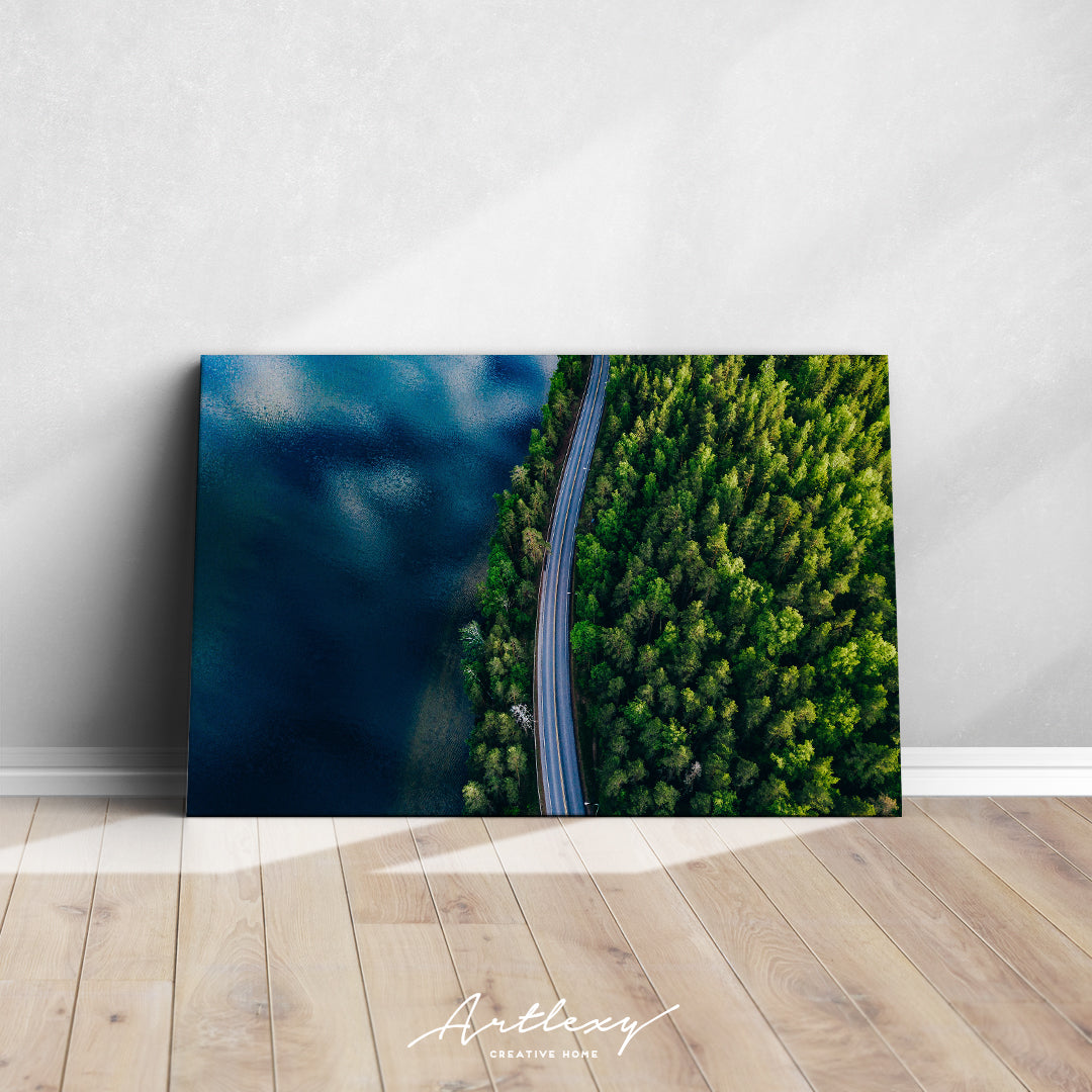 Forest and Blue Lake in Finland Canvas Print ArtLexy   