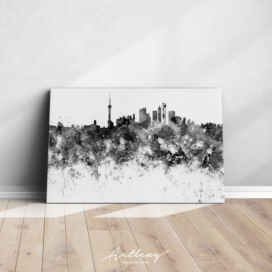 Abstract Black And White Shanghai Skyline Canvas Print ArtLexy   