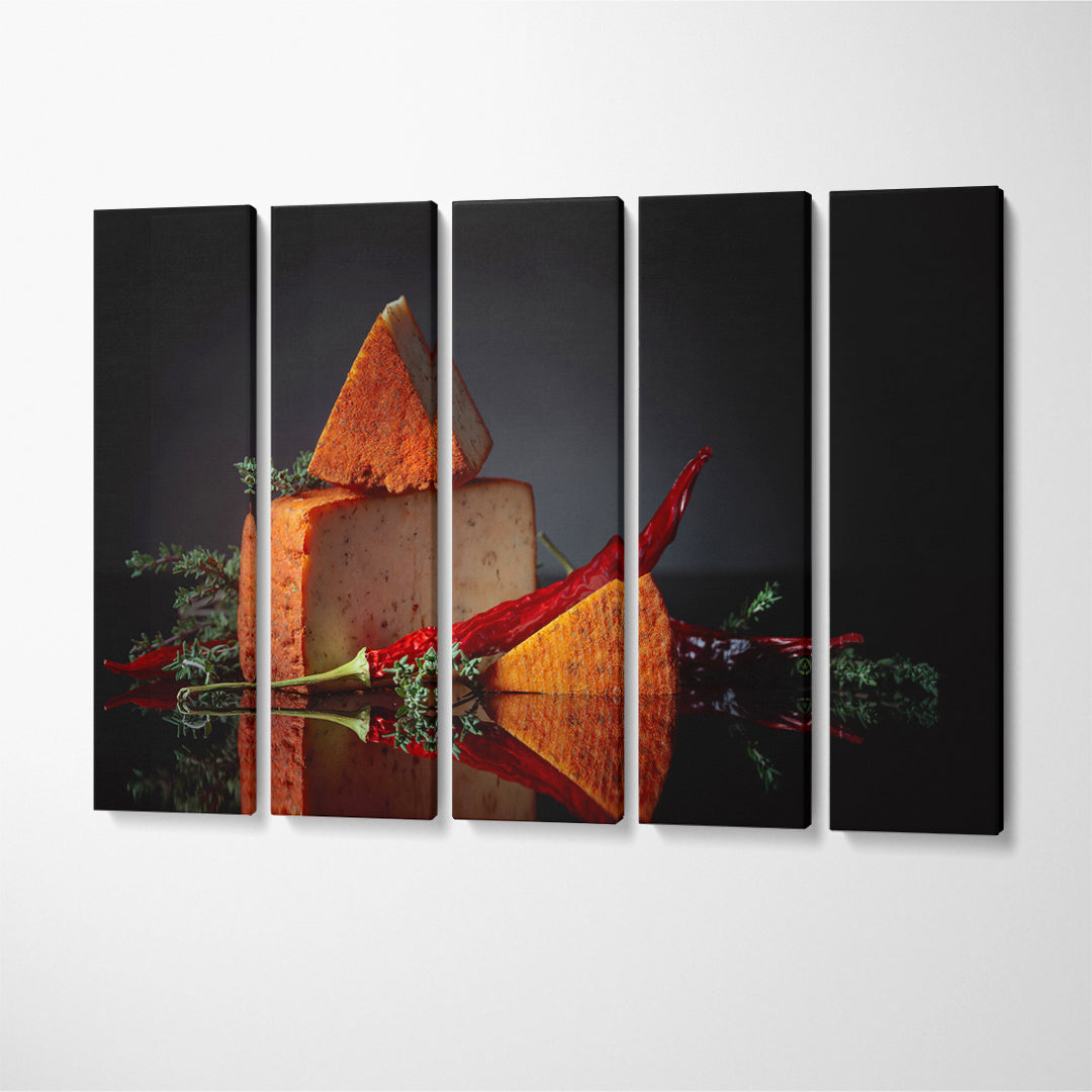 Pecorino Cheese with Chili Pepper Canvas Print ArtLexy 5 Panels 36"x24" inches 