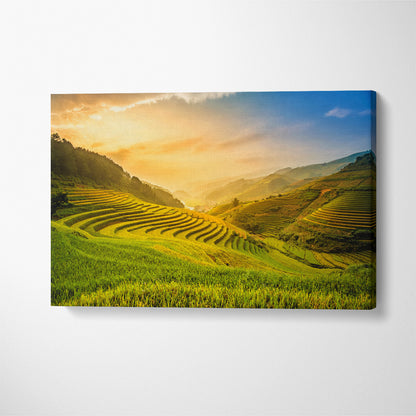 Beautiful Sunset on Rice Terraces Vietnam Canvas Print ArtLexy 1 Panel 24"x16" inches 