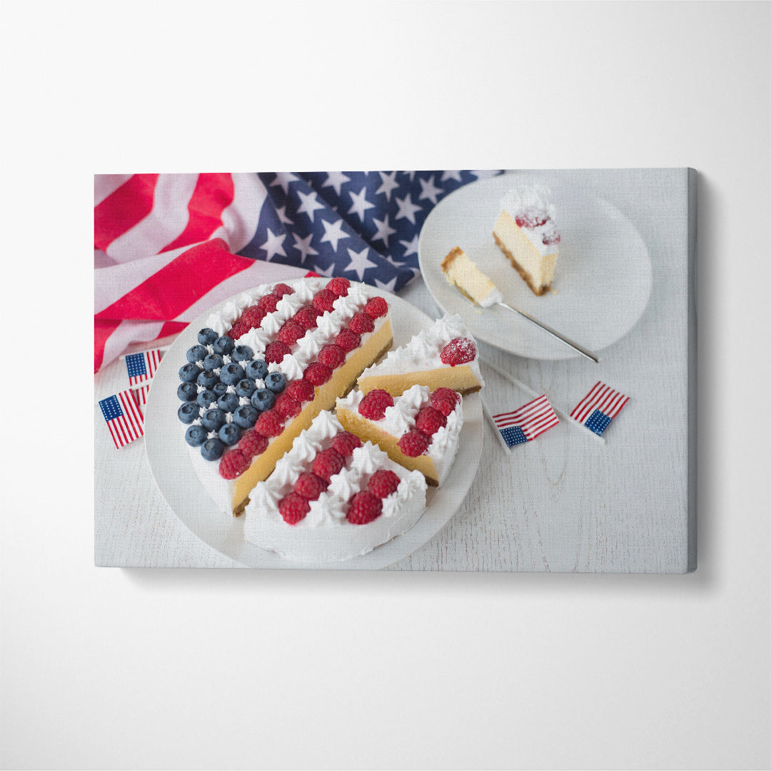 Cheesecake with USA Flag Canvas Print ArtLexy 1 Panel 24"x16" inches 