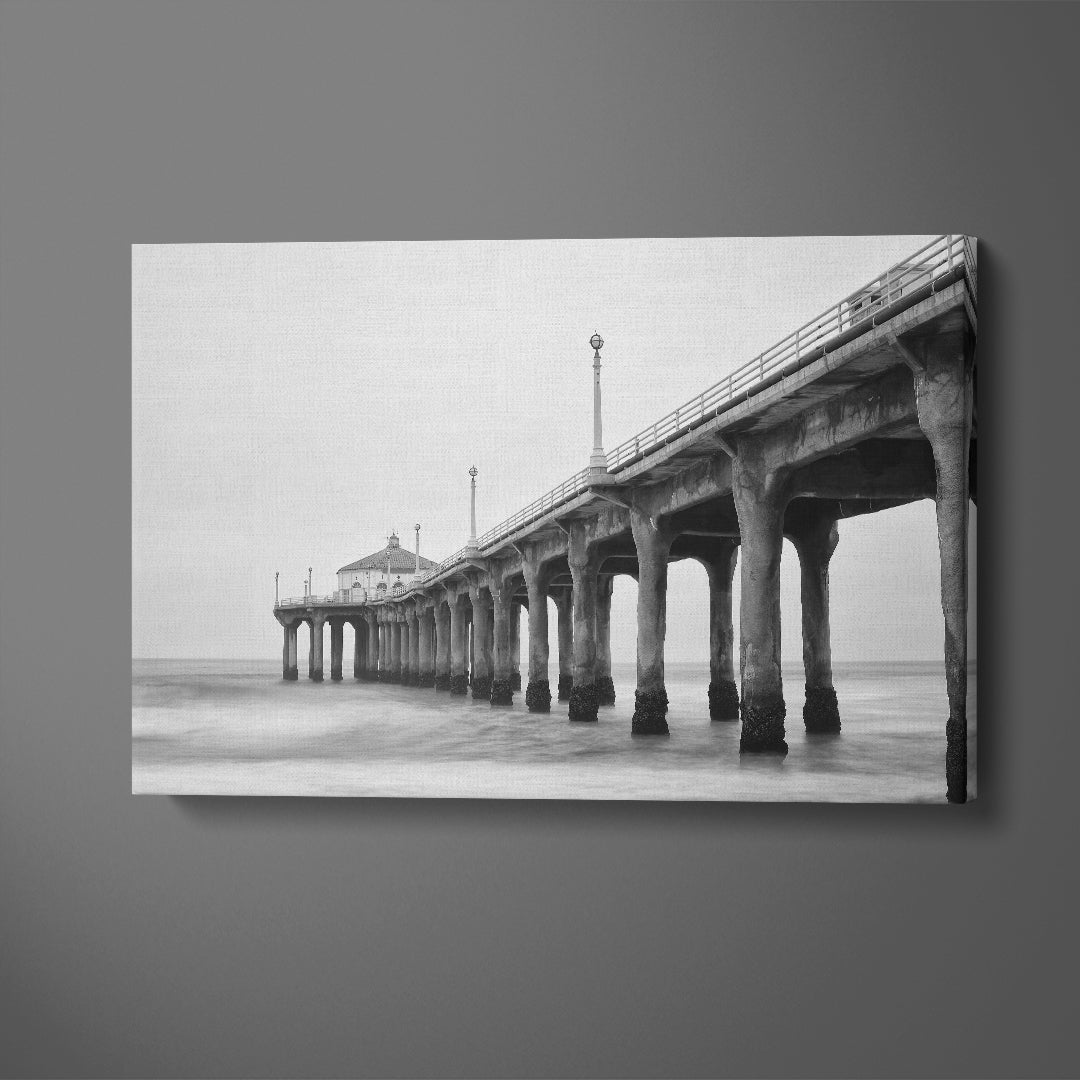 Manhattan Beach Pier in Black and White Canvas Print ArtLexy 1 Panel 24"x16" inches 