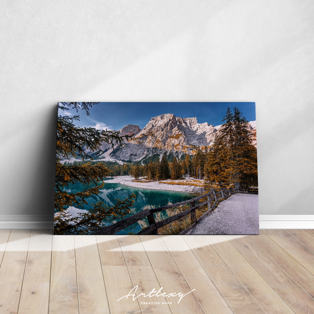 Lake Braies in Autumn Dolomites Alps Canvas Print ArtLexy   