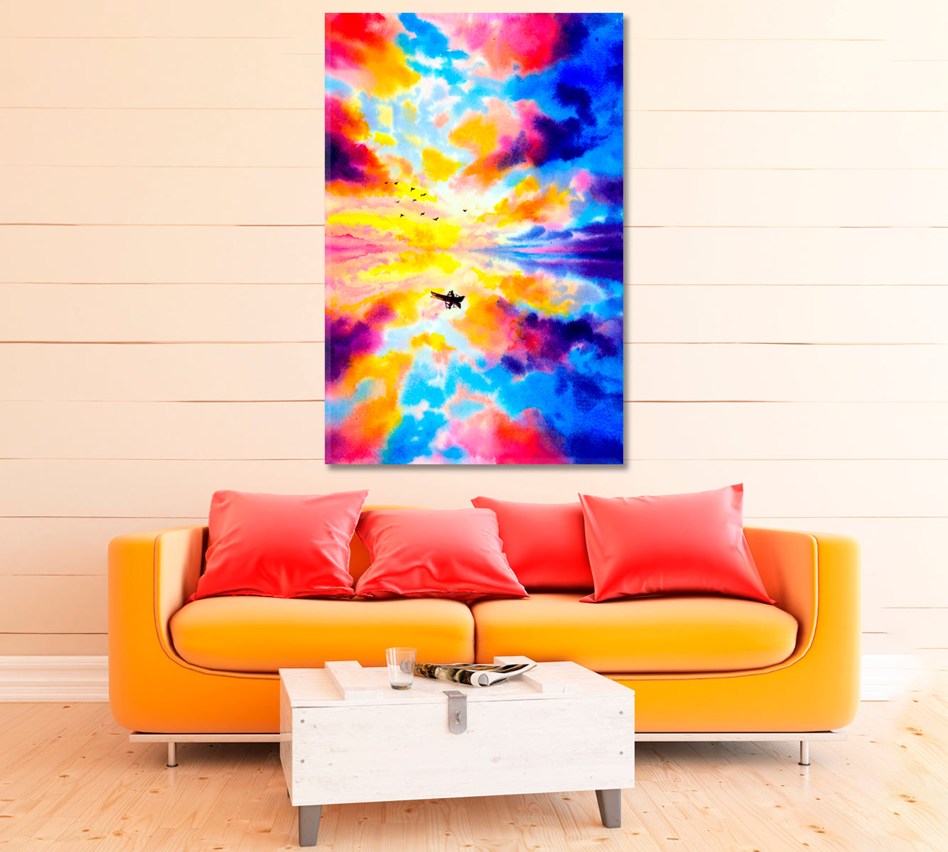 Lake and Colorful Sky with Clouds Canvas Print ArtLexy 1 Panel 16"x24" inches 