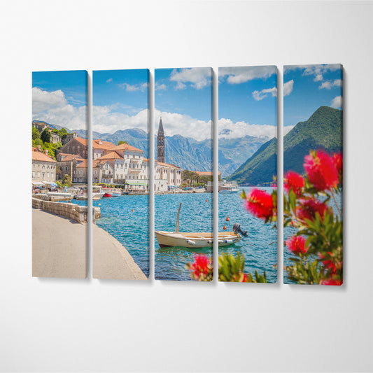 Perast Town in Bay of Kotor Montenegro Canvas Print ArtLexy 5 Panels 36"x24" inches 