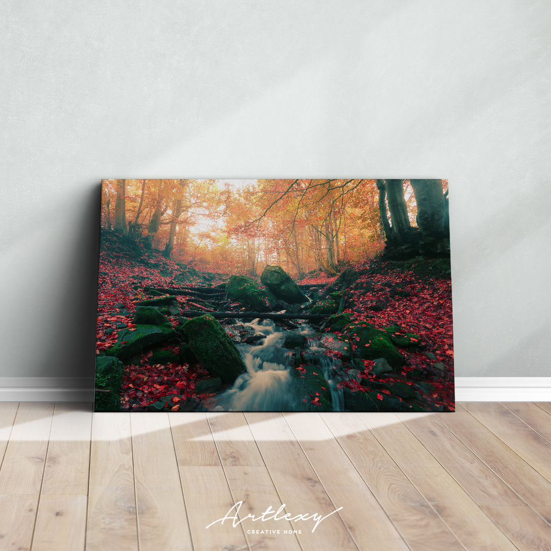 Stream in Autumn Forest Canvas Print ArtLexy   