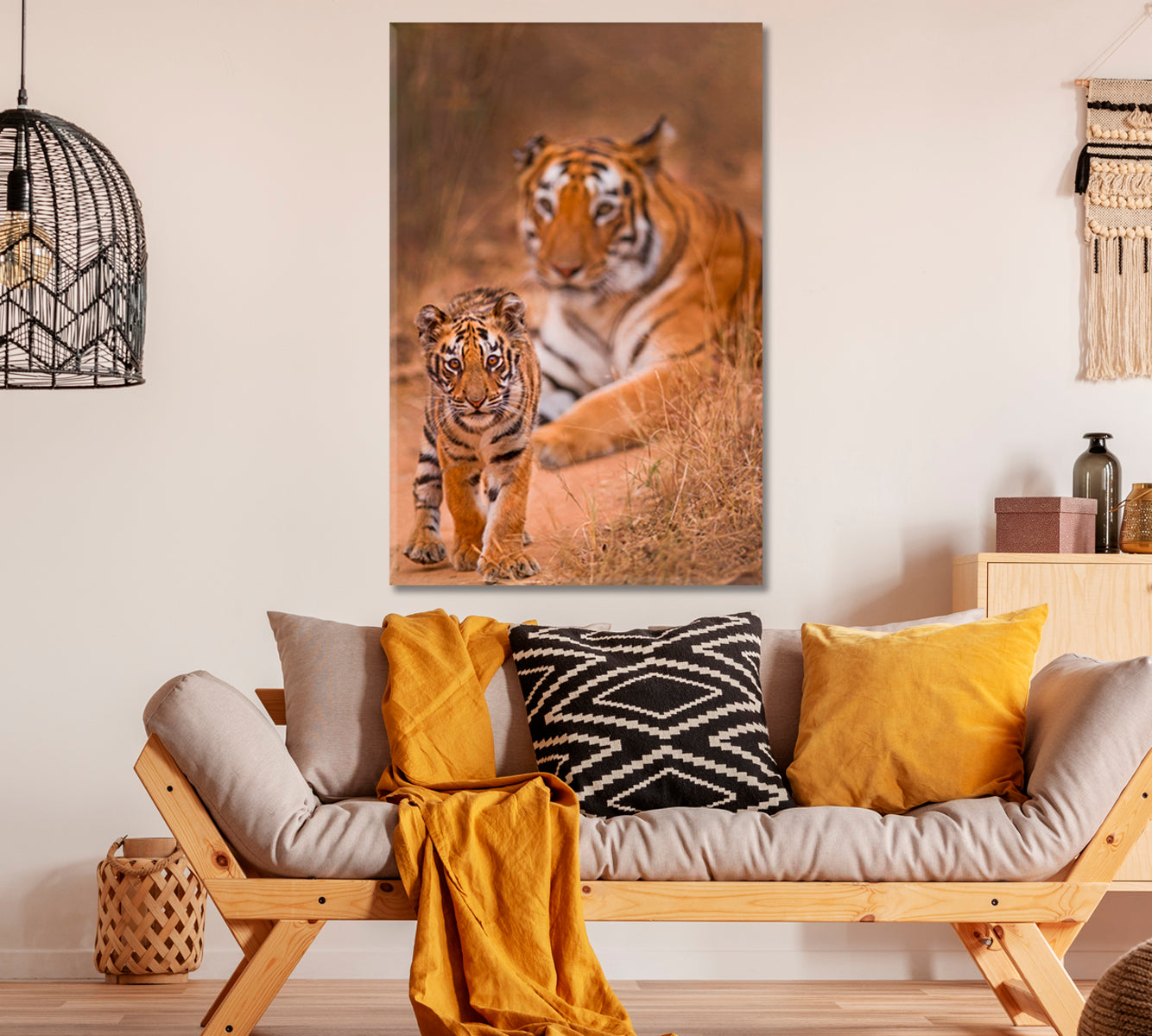 Bengal Tiger with Cub Canvas Print ArtLexy 1 Panel 16"x24" inches 