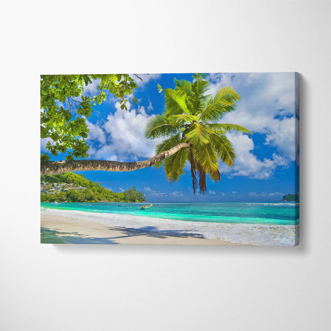 Beautiful Beach Seychelles Canvas Print ArtLexy 1 Panel 24"x16" inches 