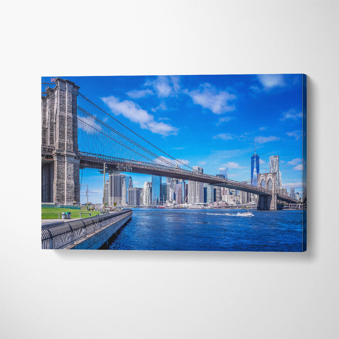 Brooklyn Bridge in front of Manhattan New York Canvas Print ArtLexy 1 Panel 24"x16" inches 