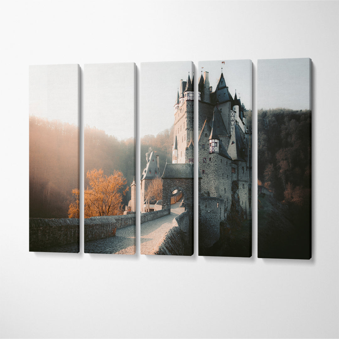 Beautiful Eltz Castle at Sunrise Germany Canvas Print ArtLexy 5 Panels 36"x24" inches 