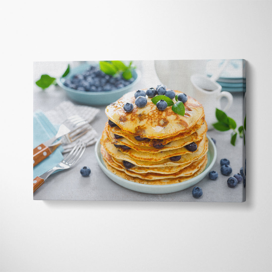 Blueberry Pancakes With Maple Syrup Canvas Print ArtLexy 1 Panel 24"x16" inches 