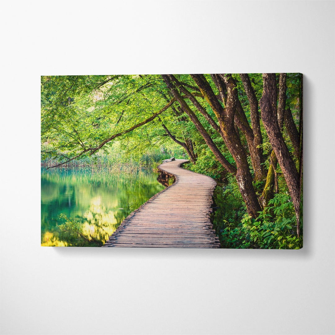 Wooden Bridge in Plitvice National Park Croatia Canvas Print ArtLexy 1 Panel 24"x16" inches 