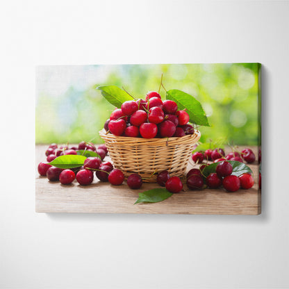Fresh Ripe Cherries in Basket Canvas Print ArtLexy 1 Panel 24"x16" inches 