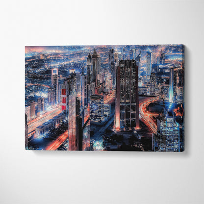 Dubai Cityscape at Night Canvas Print ArtLexy 1 Panel 24"x16" inches 