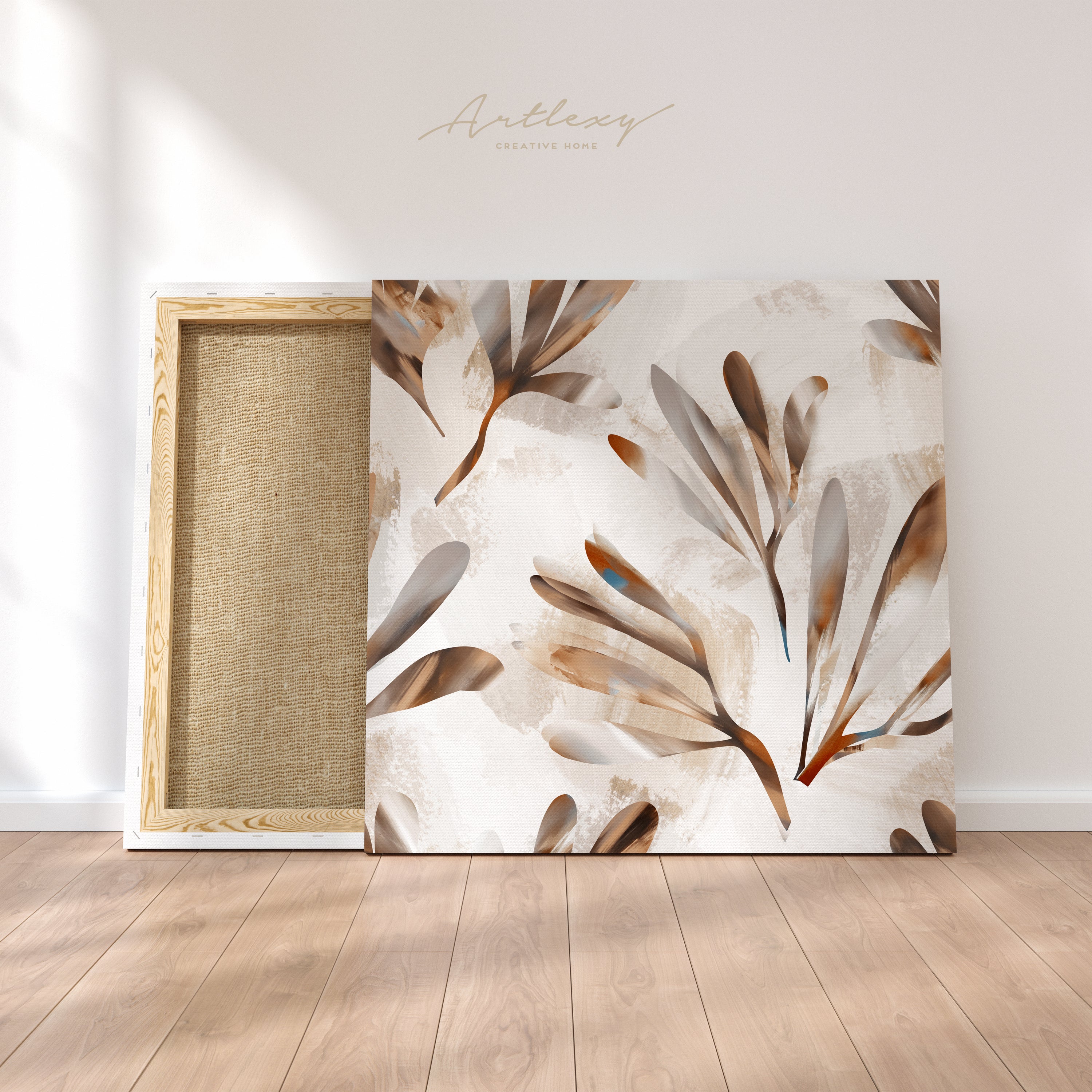 Abstract Beige Leaves Canvas Print ArtLexy 1 Panel 12"x12" inches 