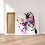 Cute French Bulldog in Heart Glasses Canvas Print ArtLexy 1 Panel 12"x12" inches 