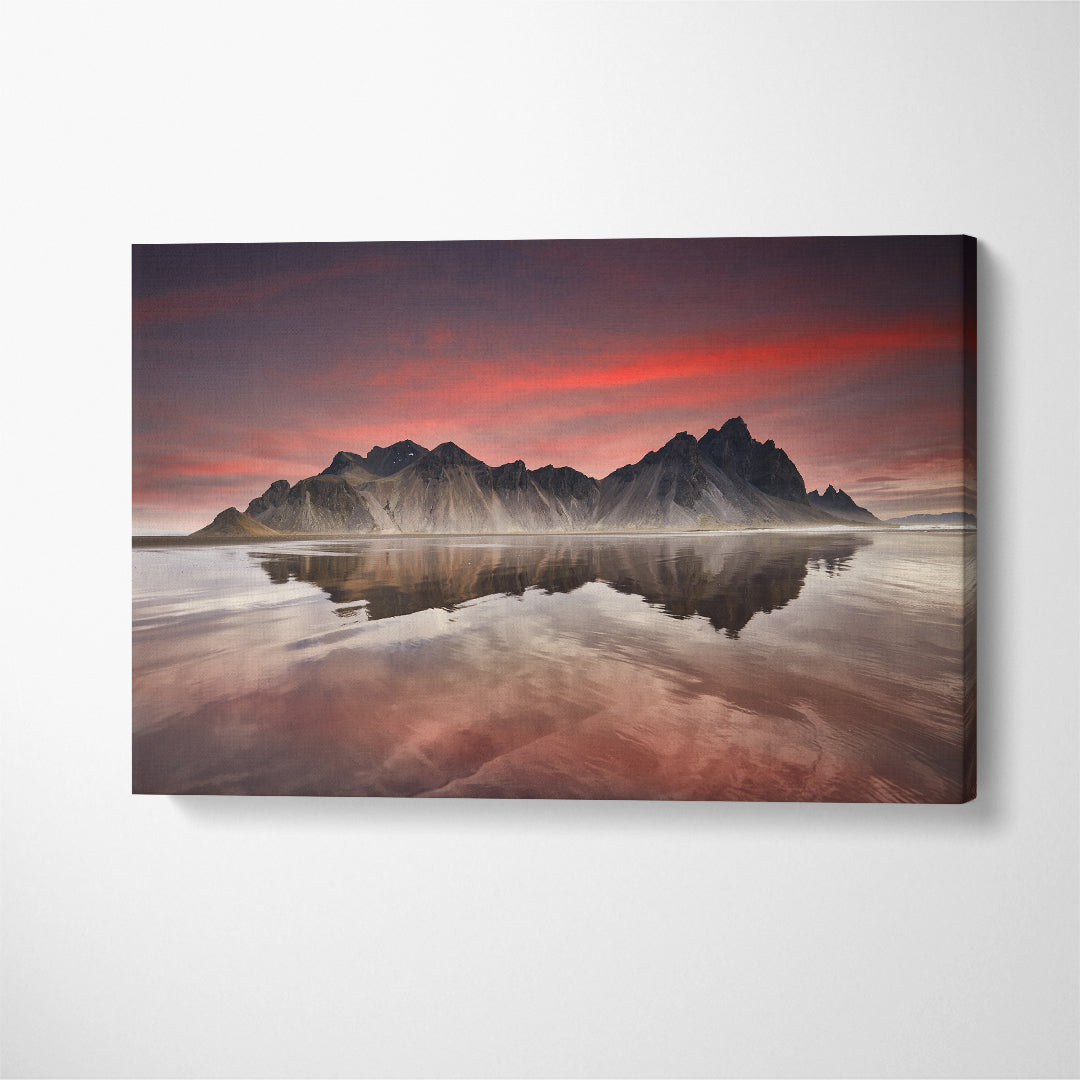 Stokksnes Mountains Reflected In Icelandic Water Canvas Print ArtLexy 1 Panel 24"x16" inches 