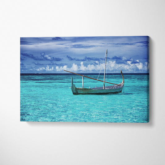 Fishing Boat in Beautiful Clear Ocean Canvas Print ArtLexy 1 Panel 24"x16" inches 