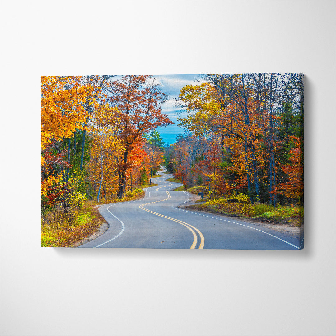 Winding Road at Autumn Forest Canvas Print ArtLexy 1 Panel 24"x16" inches 