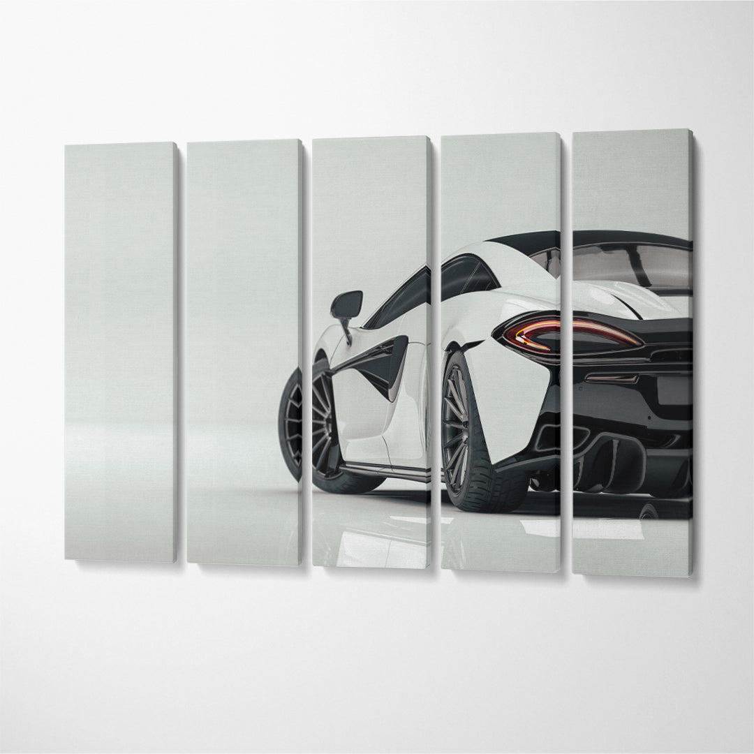 White Sports Car Canvas Print ArtLexy 5 Panels 36"x24" inches 