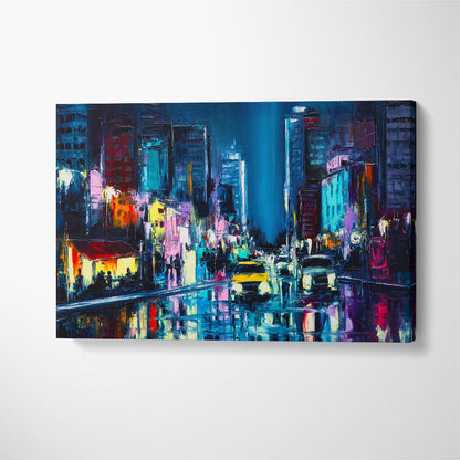 Abstract City Night Street Canvas Print ArtLexy 1 Panel 24"x16" inches 