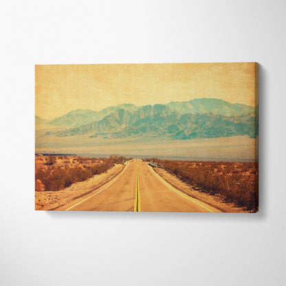 Retro Route 66 Crossing Mojave Desert California Canvas Print ArtLexy 1 Panel 24"x16" inches 