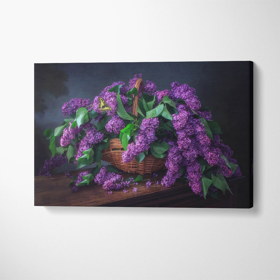 Still Life Basket of Lilac Canvas Print ArtLexy 1 Panel 24"x16" inches 
