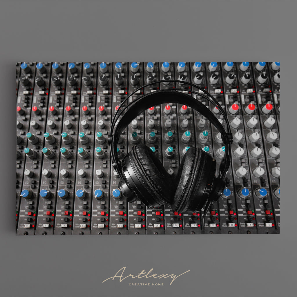 Headphones on Audio Mixer Canvas Print ArtLexy   