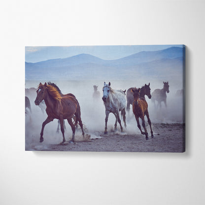Wild Horses Running in Desert Canvas Print ArtLexy 1 Panel 24"x16" inches 