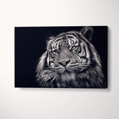 Black and White Tiger Portrait Canvas Print ArtLexy 1 Panel 24"x16" inches 