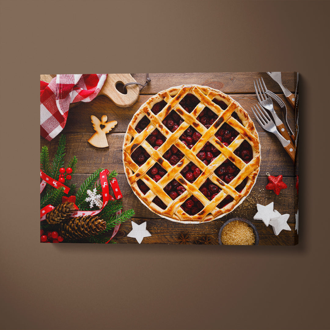 American Christmas Cherry Pie Canvas Print ArtLexy 1 Panel 24"x16" inches 