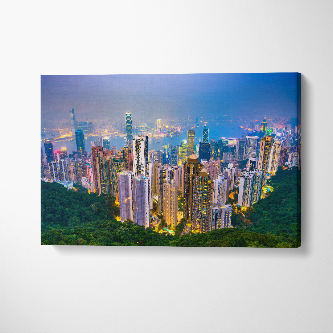 Hong Kong Skyline Canvas Print ArtLexy 1 Panel 24"x16" inches 