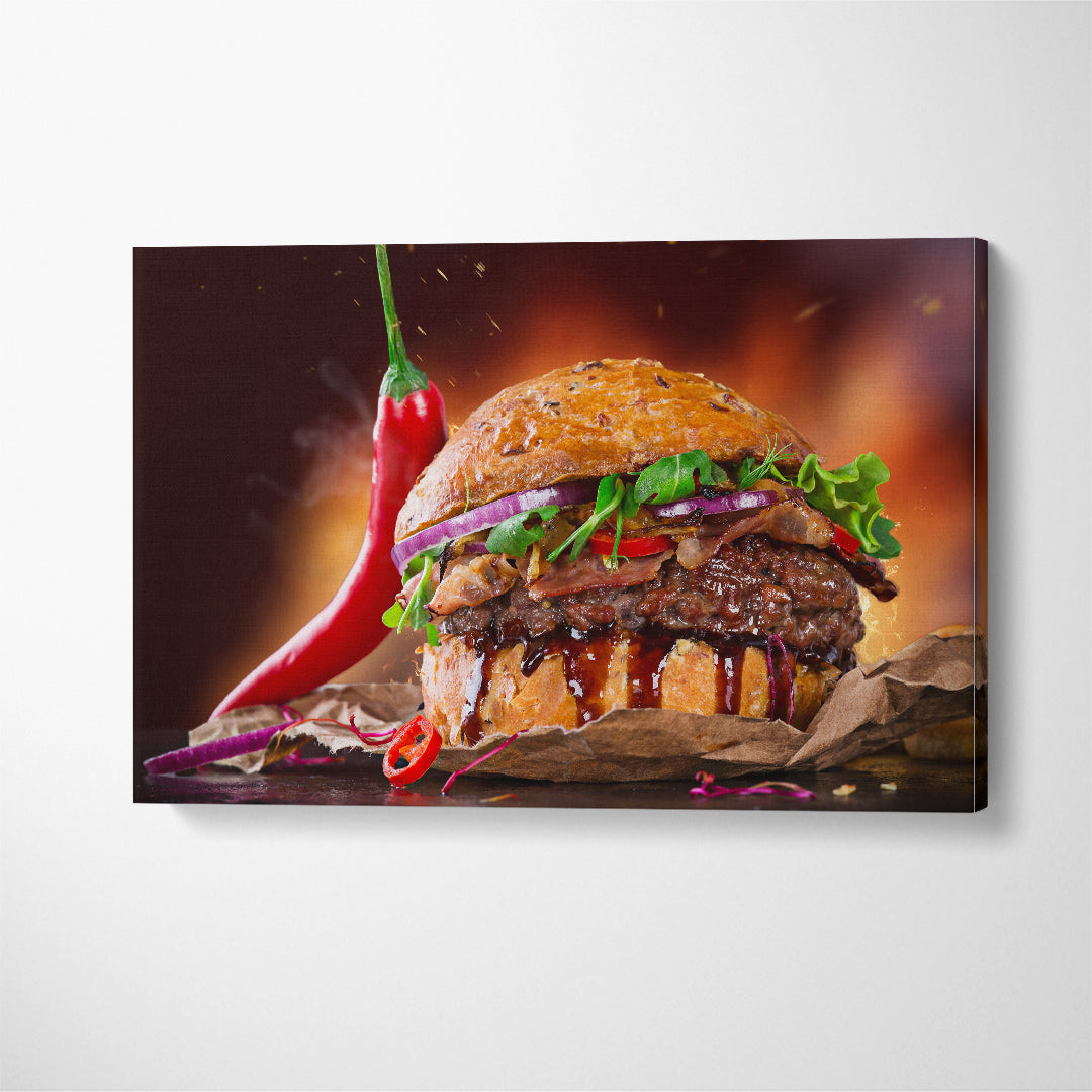 Chilli Hamburger Canvas Print ArtLexy 1 Panel 24"x16" inches 