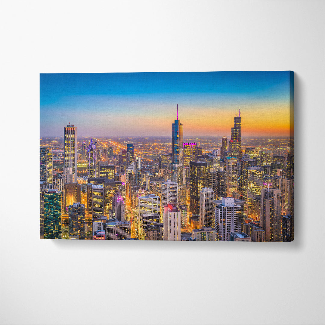 Chicago City Skyline USA Canvas Print ArtLexy 1 Panel 24"x16" inches 
