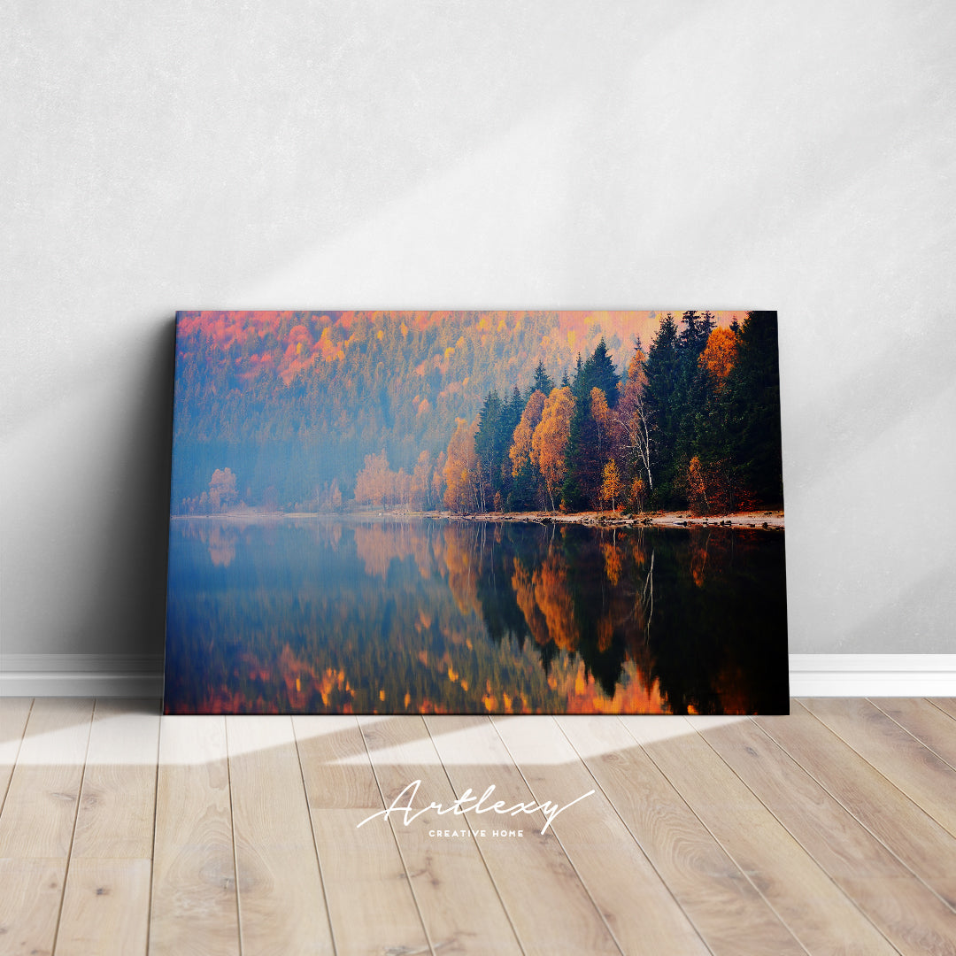Autumn Landscape With Colorful Forest. St Anna Lake Romania Canvas Print ArtLexy   