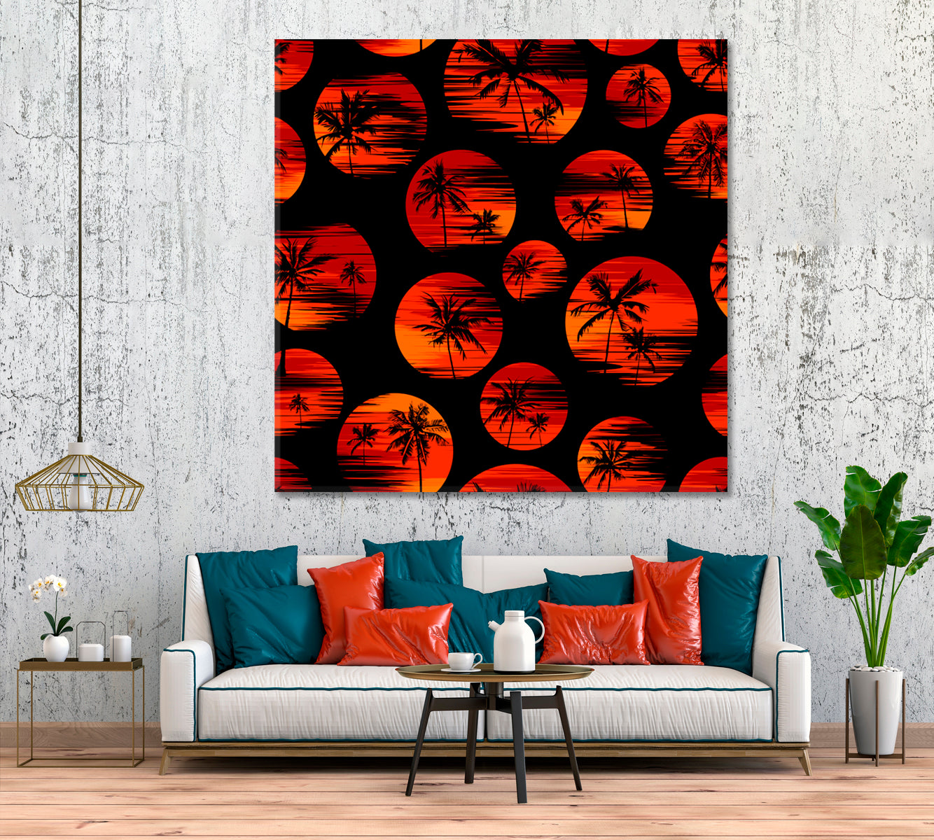 Coconut Palm Trees at Bright Sunset Canvas Print ArtLexy   