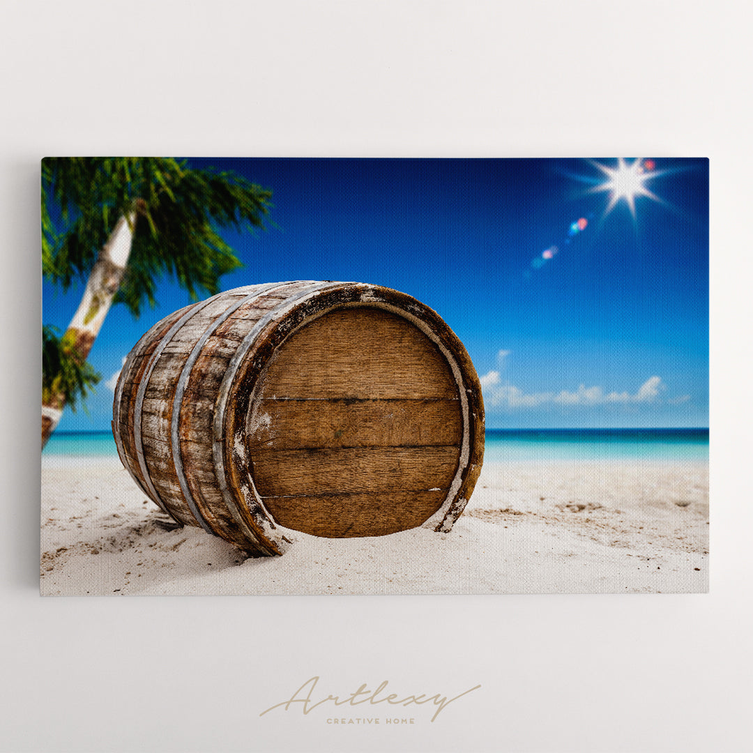 Old Barrel on Beach Canvas Print ArtLexy   