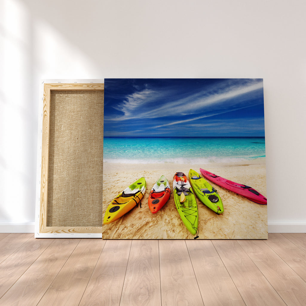Tropical Beach with Kayaks Canvas Print ArtLexy 1 Panel 12"x12" inches 