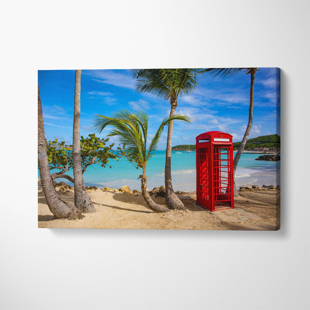 Dickenson Bay & Telephone Booth Antigua Caribbean Canvas Print ArtLexy 1 Panel 24"x16" inches 