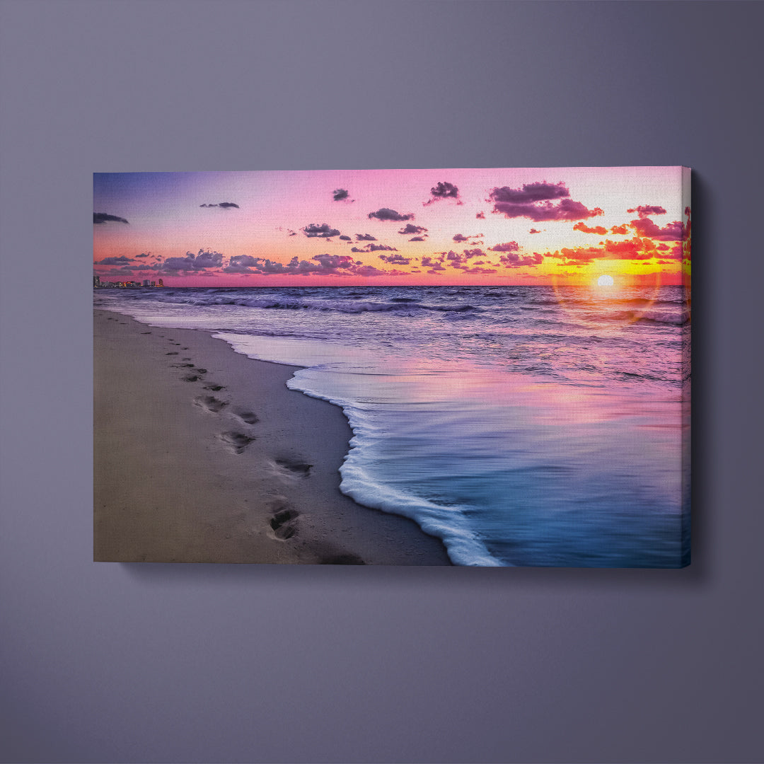 Cancun Coastline Beach at Sunset Mexico Canvas Print ArtLexy 1 Panel 24"x16" inches 