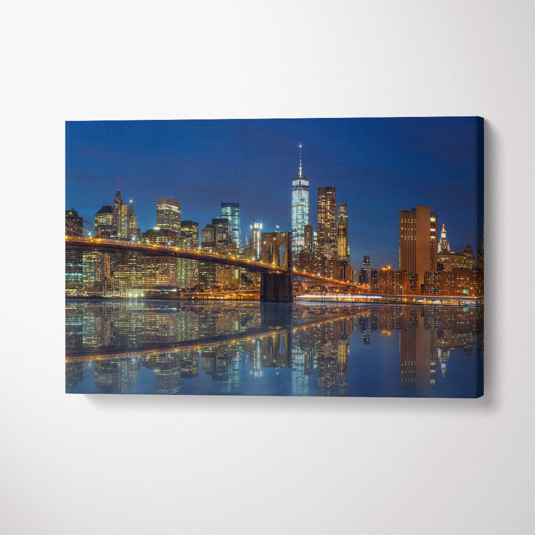 New York Manhattan Skyline with Brooklyn Bridge Canvas Print ArtLexy 1 Panel 24"x16" inches 