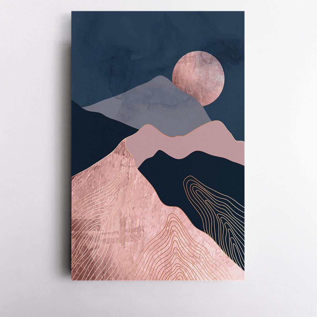 Set of 3 Modern Pink Mountain Sunset Canvas Print ArtLexy   
