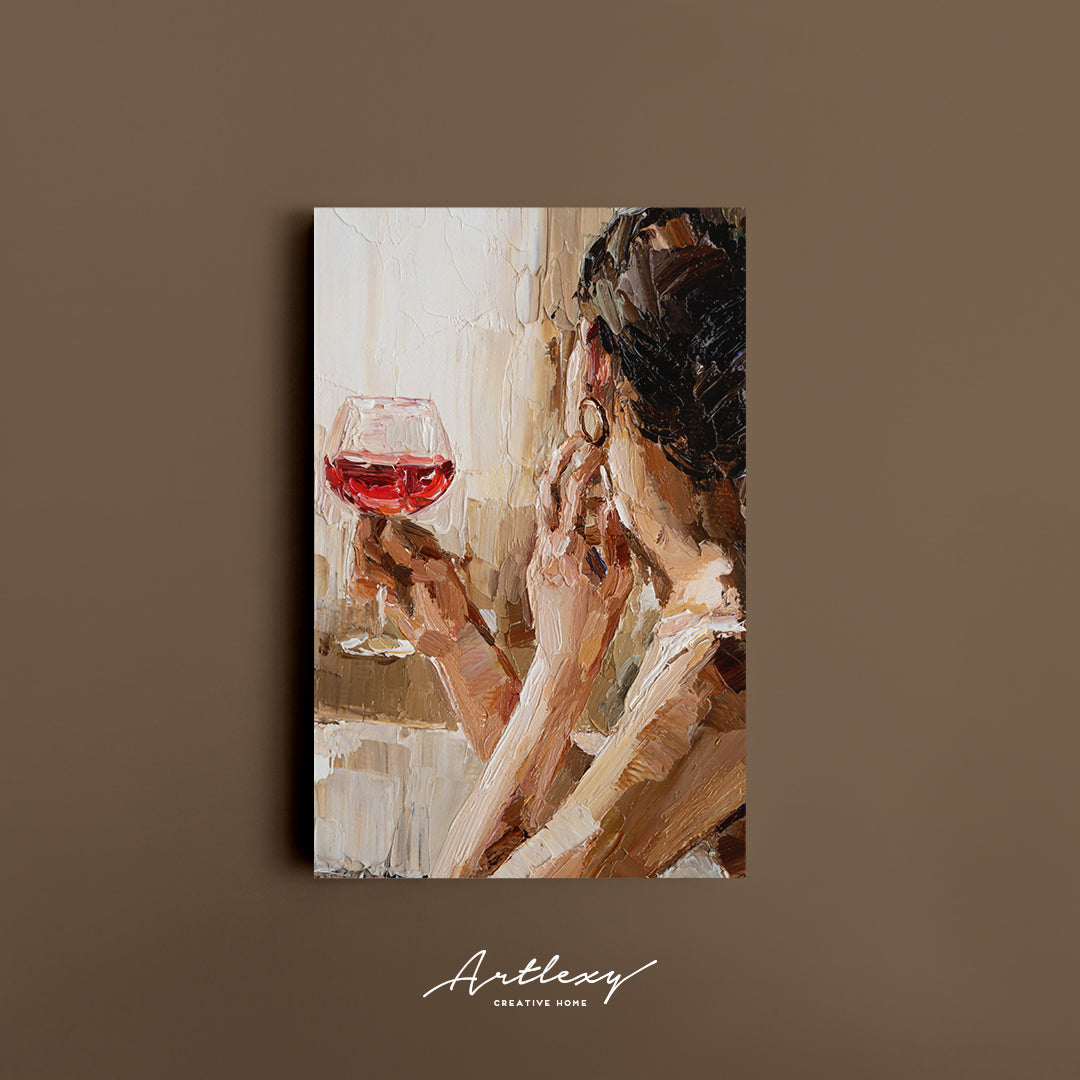Woman with Glass of Red Wine Canvas Print ArtLexy   
