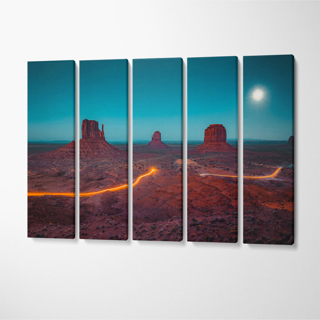 Monument Valley with Mittens and Merrick Butte Arizona USA Canvas Print ArtLexy 5 Panels 36"x24" inches 