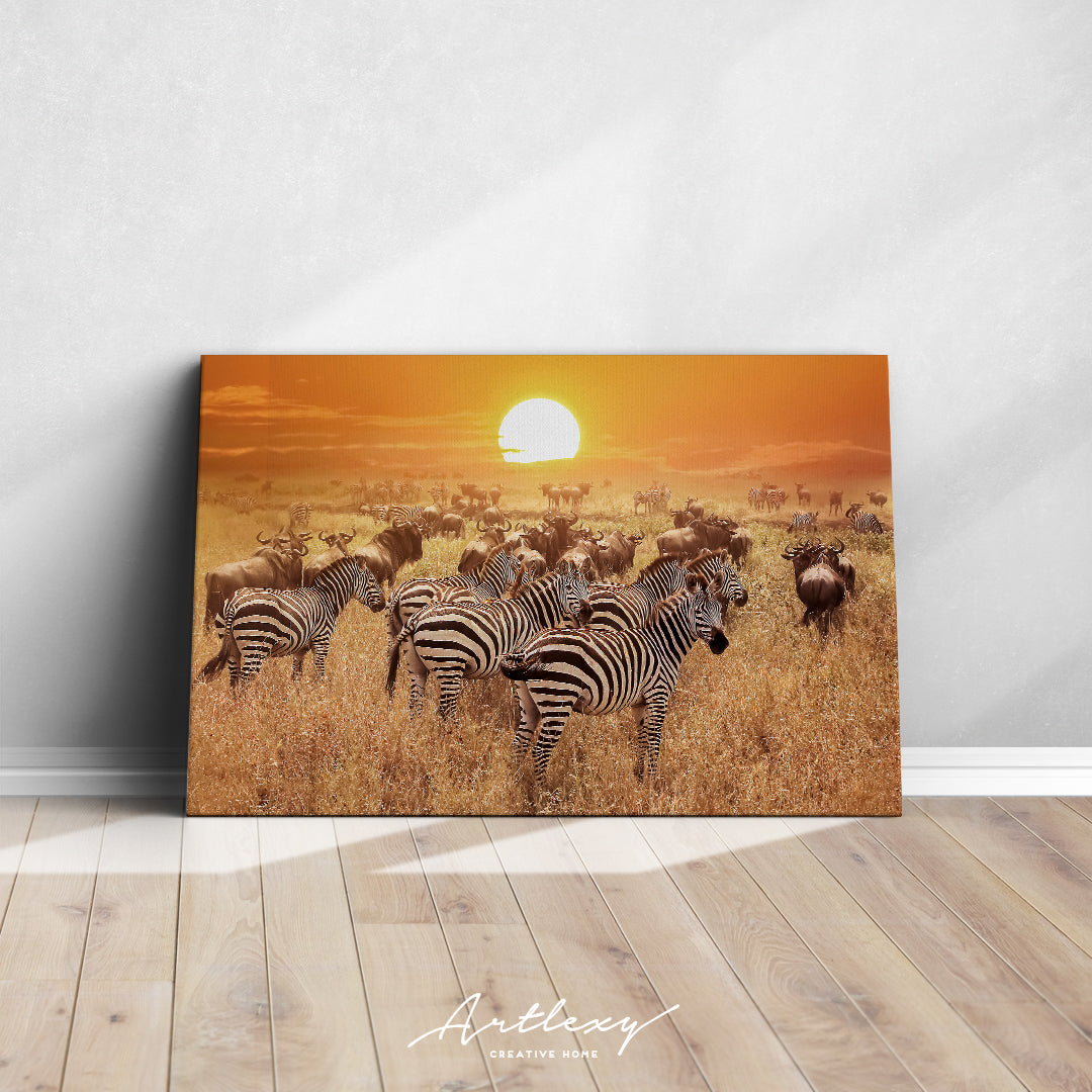 Zebras at Sunset Africa Tanzania Canvas Print ArtLexy   