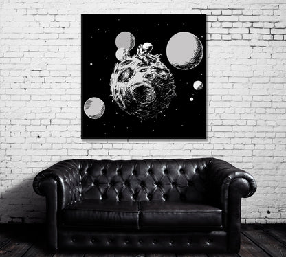 Lonely Astronaut Sitting on Asteroid Canvas Print ArtLexy 1 Panel 12"x12" inches 