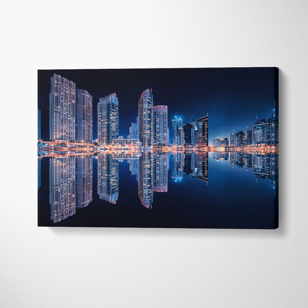 Night Dubai Marina Reflection Canvas Print ArtLexy 1 Panel 24"x16" inches 