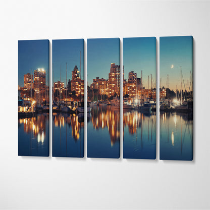 Boat Reflections at Dusk Vancouver Canvas Print ArtLexy 5 Panels 36"x24" inches 