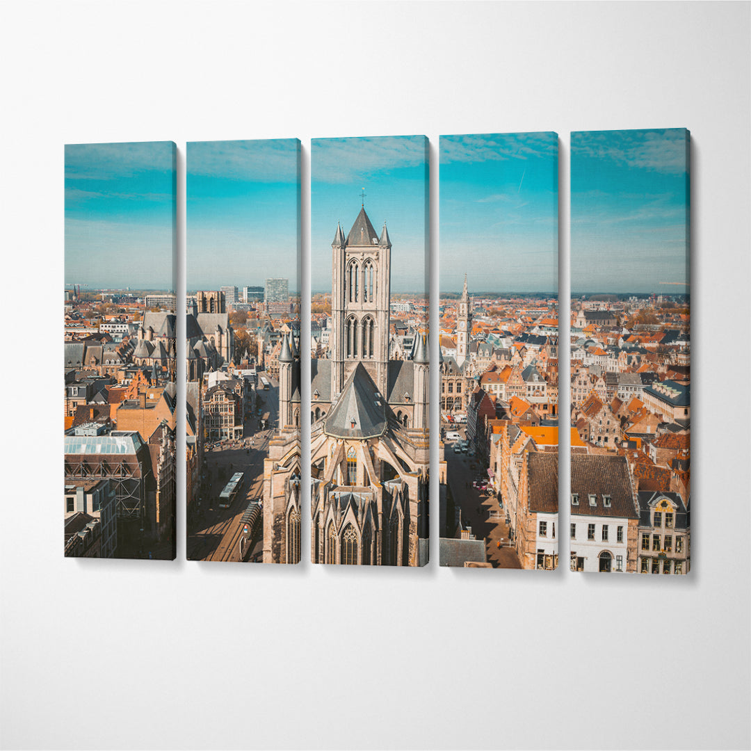 Historic City of Ghent Belgium Canvas Print ArtLexy 5 Panels 36"x24" inches 