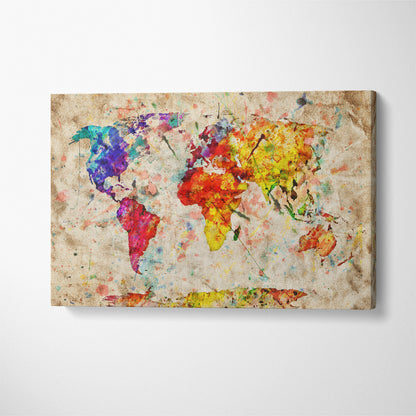 Vintage Colorful World Map Canvas Print ArtLexy 1 Panel 24"x16" inches 